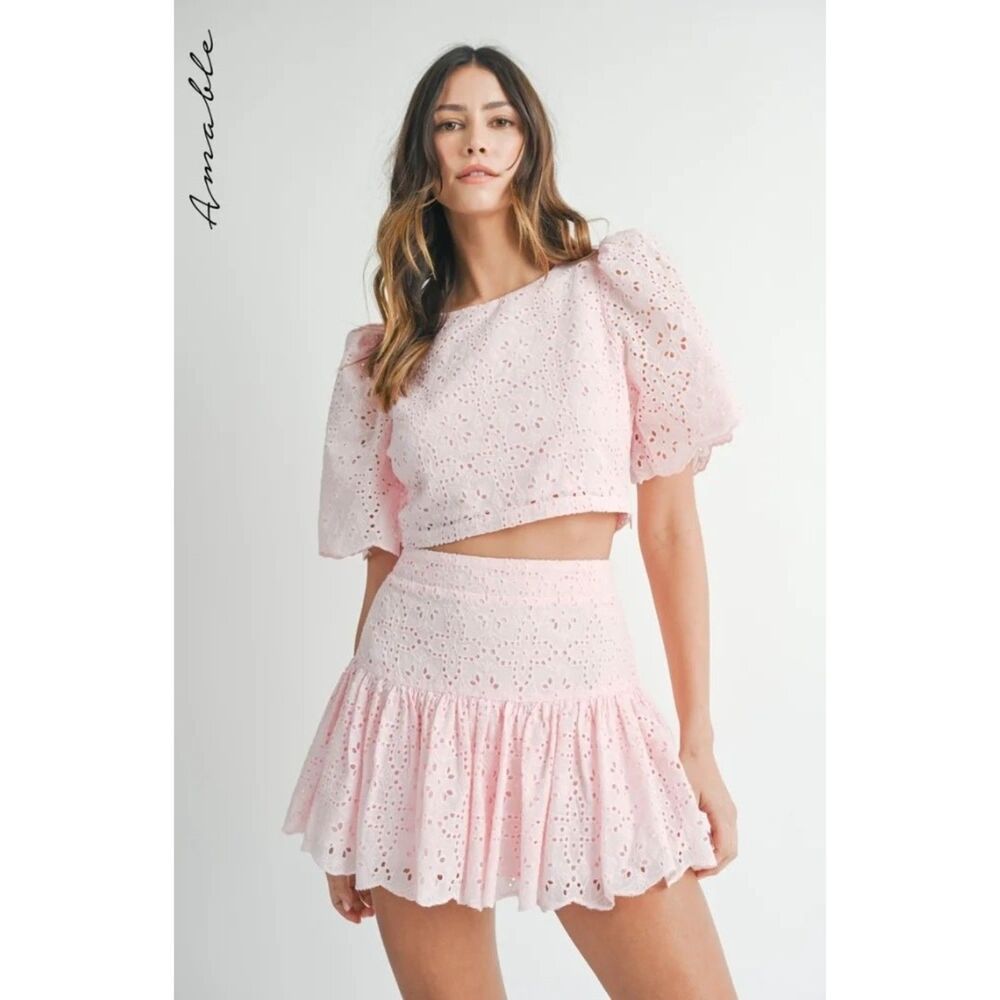 Urlica Eyelet Crop top and skirt set | Size: Small